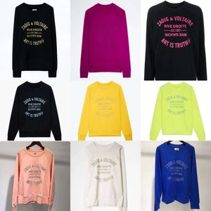 24ss Zadig Voltaire New Niche Women Designer Sweatshirt Cotton Casual Crew Neck Hooded Letter Embroiderey Versatile Loose Pullover Hoodie Trendy Sweater Tops