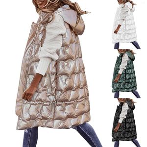 Women's Jackets Autumn And Winter Long Hooded Vest Down Cotton Coat Jacket Fashion Glossy Sleeveless Warm Quilted Parkas