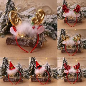 New Christmas Toy Supplies Fashion Christmas Red Bows Headbands Women Girl Classic Elastic Reindeer Antler Santa Hair Hoop Xmas Party Headbands Accessories