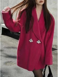 Womens Wool Blends Autumnwinter Korean Style Short Woolen Jackets Rabbit Hair Ladies Handmade DoubleBreasted Loose Women Coats 231218