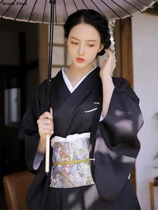 Ethnic Clothing 2023 Vintage Style Women's Long Dress Traditional Japan Kimono Black Color Yukata Bathrobe Cosplay Pography