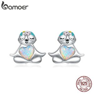 Ohrstecker Bamoer Sloth Nails Silber Ohrringe 925 Sterling Silber Niedliches Tier Herz Opal Ohrstecker Geschenk für Mädchen Party Schmuck BSE483