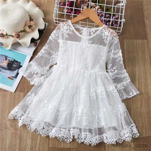 Girl's Dresses Summer Cute Girls Lace Princess Dress Flower Embroidery Dresses For Kids Children Elegant Birthday Party Tutu Gown 3 6 7 8 Years