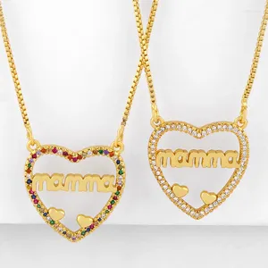 Ожерелья с подвесками, красочные кристаллы циркона, полое сердце с буквами, очаровательное ожерелье для женщин, ювелирные изделия, цепочка на свитер с надписью «МАМА/МАМА», День матери