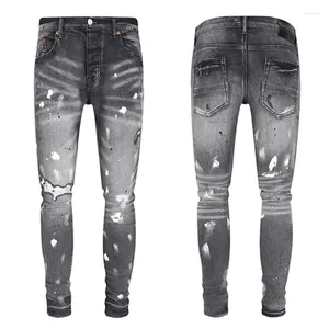 Herr jeans lila märke denim byxor av hög kvalitet graffiti bläckstråle klassisk svart slim-fit långa byxor män kvinnor amerikansk trend