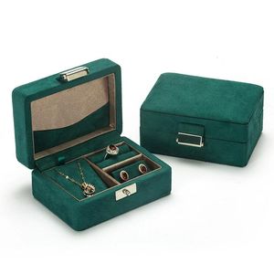 Caixas quadradas verde caixa de armazenamento de jóias multifuncional portátil senhoras anel pingente brinco caixa de presente embalagem