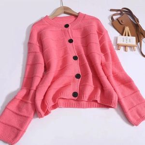 Women's Knits Autumn Women Knitted Solid O-Neck Full Sleeve Single Breasted Cardigan Loose Sweaters Coat High Stretch Winter