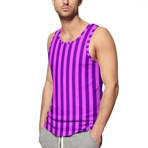 Men's Tank Tops Striped Print Summer Top Pink And Purple Workout Men Pattern Muscle Sleeveless Vests Big Size