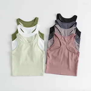 Active Shirts Waist Length Ribbed Racerback Tank Top Women Sweat-wicking Light Support Built-in Bra Yoga Four-way Stretch Gym Wear