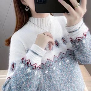 Frauen Pullover Frauen Nerz Pullover Herbst Winter Pullover Weibliche Hälfte Hohe Kragen Lose Stricken Tops Damen Warme Strick Mantel 231218