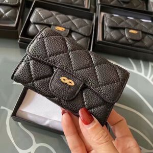 Luxury Wallets Caviar Pattern Designer Cowhide Bag Organ Card Holders Coin Purses Exquisite Gold Logo Flip Wallet Diamond Lattice Genuine Leather Mini Wallet