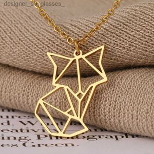 Pendant Necklaces Stainless Steel Necklaces Hollow Fox Animal Pendant Choker Men's Chain Fashion Necklace For Women Jewelry Party Gifts One PieceL231218