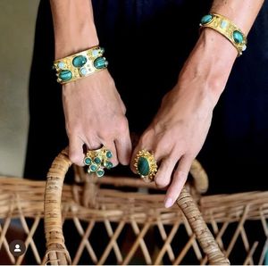 Band Rings Natural malachite coloured gem multi-pendant vintage open ring 231218