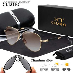 サングラスClloio New Titanium Alloy Sunglasses Polarized Men's Sun Glasses Fashion Pilot Gradient Eyewear Photochromic Oculos de Soll231218