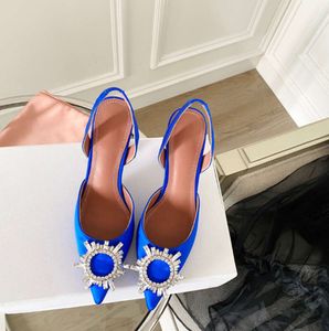 Designer-Begum Fibbia decorata con cristalli color blu scuro Décolleté scarpe rocchetto Sandali con tacco per donna tacco Luxurys Designers Scarpe eleganti da sera 9945ess