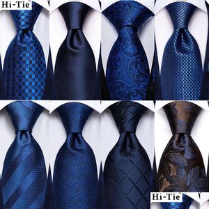 Neck Ties Neck Ties Hitie Navy Blue Solid Paisley Silk Wedding Tie For Men Hanky Cufflink Mens Necktie Set Business Party Design Drop Dhtgy