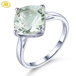 Bröllopsringar Natural Green Amethyst Sterling Silver Rings 3.8 Karat Ljusgrön Gemstone Women Classic Simple Design S925 Fina smycken 231218