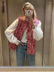 Kamizelki damskie Modna drukowana kurtka kamizelka dla kobiet w stylu Vintage National Style Casual Patchwork 2023 Autumn Chic Street Waistcoat