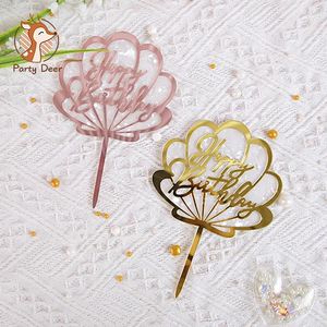 Feestelijke benodigdheden Oceaan Thema Acryl Gelukkige Verjaardag Taart Topper Gouden Shell Cupcake Toppers Vlaggen Voor Baby Feestdecoratie