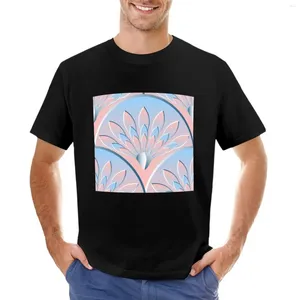 Herrtankstoppar pastellkorall och himmelblå art deco kammussla lotus mönster t-shirt söta kläder män träning skjortor