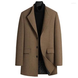 Herrgravrockar Vindtät ullmodejacka Single Breasted Korean version Slim Montering Long Thick Business Casual Parka