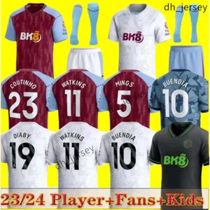 23 24 Camisas de futebol Kids Home 2023 2024 Aston Villas Camisa de futebol Away terceiro Camisetas MINGS McGINN BUENDIA WATKINS Maillot Black goleiro