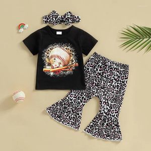Zestawy odzieżowe Urodzone niemowlę dzieci letnie stroje baseballowy koszulka z krótkim rękawem i lampart flare spodni zestaw opasek na głowę