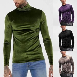 Men's T Shirts Wepbel Sexy Tshirts Long-Sleeved T-shirt Gold Velvet High Collar Warm Top Breathable Fashion Bottoming Shirt Tops