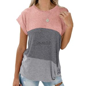 Koszulki koszulki damskiej dla kobiet modny damski top z krótkim rękawem z luźnym dopasowanym i kolorowym patchworkiem T-shirt top topy kobiety Topy ZLN231218