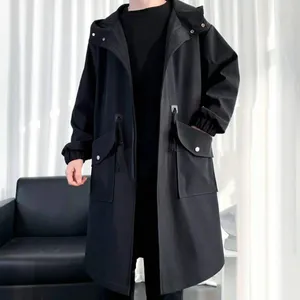 Men's Trench Coats Long Coat Jacket Men Autumn Spring Black Hip Hop Japanese Streetwear Male Hooded Army Green Khaki Casual Jackets