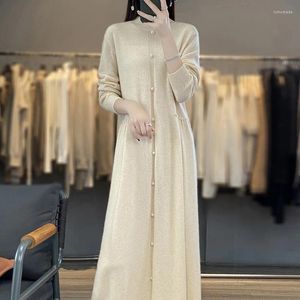 Casual Dresses Frseucag Selling Wool Women's Dress Sweater Fashion Simple Long Pullover Half High Neck 4 Colors