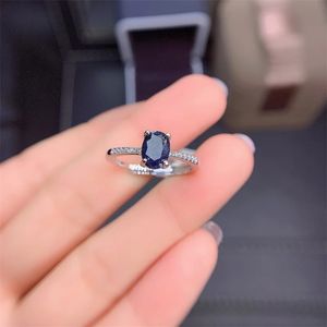 Bröllopsringar Fashion Design Silver Sapphire Rings for Women Solid 925 Silver Sapphire Ring 5*7mm Natural Sapphire Gemstone 231218