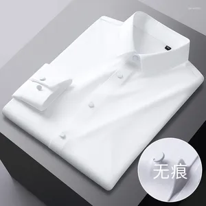 Men's Casual Shirts High-end Traceless Shirt No Ironing Anti-wrinkle Solid Color Breathable Slim Business Pockets Long Sleeves