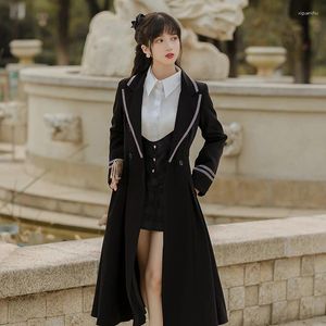 여자 트렌치 코트 가을 겨울 여자 프랑스 디자인 롱 슬림 코트 슬림 허리 재킷 미드 길이 로맨틱 레이디 블랙 탑