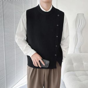 Coletes masculinos homens colete outono inverno sem mangas camisola de malha com botões de peito único em torno do pescoço casual sólido para confortável