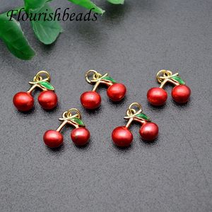 Pingente colares vermelho cereja chaveiro esmalte bonito frutas pingente encantos brincos acessórios chaveiro diy jóias fazendo 231218