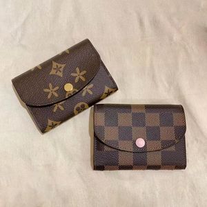 M41939 rosalie carteira moeda bolsas titulares de cartão de luxo designer moda marrom bolsa homens mulheres moeda bolsa aba couro de alta qualidade carteiras chave cartão de crédito titular do cartão