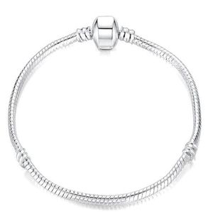 10pcs lot Silver Plated Bangle Bracelets Snake Chain with Barrel Clasp For DIY European Beads Bracelet C163193