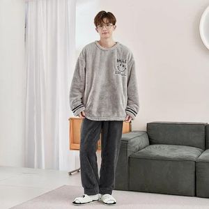 Men's Sleepwear Warm Pyjama Korean Flannel Suit Homewear 2023 Thick Long Clothes For Sleeve Men Plus Size Winter Pajama Set Home Loose