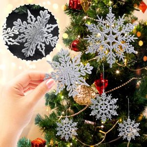 Decorazioni natalizie 40 pezzi/set ornamenti con fiocchi di neve Fiocchi di neve artificiale in plastica con glitter argento per l'albero di Natale invernale