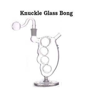 Con base Knuckles Bong in vetro Dab Rig Narghilè Tubi dell'acqua riciclatore gorgogliatore smussato femmina da 14 mm per erbe secche con tubi per bruciatore a olio in vetro maschio da 14 mm