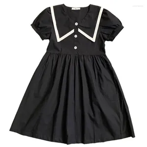 女の子のドレス6〜16歳の子供ティーンエイジャーガールサマーブラックホワイトスクールユニフォームフレアドレス子供ファッションコットンカジュアル