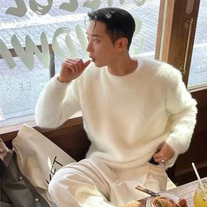 Мужские толстовки с капюшоном HOUZHOU мохеровые свитера мужские корейские утолщенные теплые вязаные осень зима свободные повседневные пуловеры с длинными рукавами флисовая уличная одежда 231218