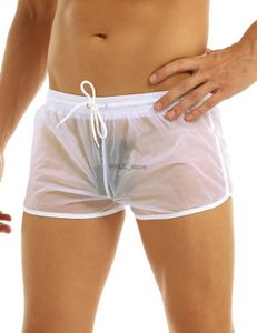 Mäns shorts Mens Swim Trunks See-Through Sheer Drawstring Swimming Boxer Beach Shorts Baddräkter snabba torra löst badkläder underkläder för Malel231218