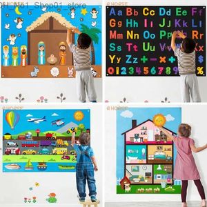 Sortera häckning Stacking Toys Preschool Felt Story Board Kit för barn Tidig utbildning levererar Montessori Toy Wall Hanging Alphabet Q231218