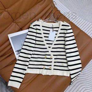 Women's Sweaters designer 2023 autumn new black and white striped V-neck double breasted short knitted sweater jacket IU3P