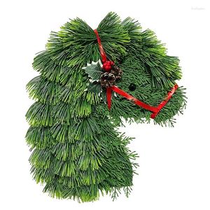 Decorative Flowers Artificial Pine Branches Wreath Rustic Green Wreaths For Front Door With Red Ribbon Decor