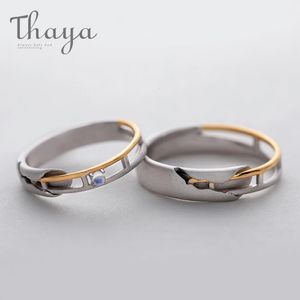 Wedding Rings Thaya Train Rail Design Moonstone Lover Rings Gold and Hollow 925 Silver Eleglant Jewelry for Women Gemstone Sweet Gift 231218