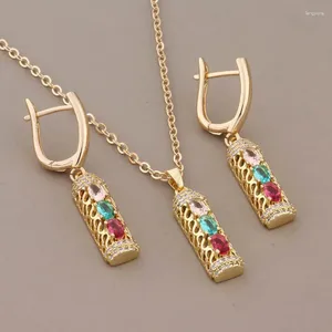 Collana Orecchini Set Trend Colorato Zircone Naturale Appeso Per Le Donne Colore Oro Lusso Quotidiano