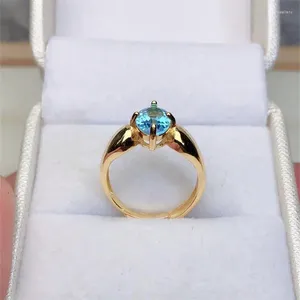 Cluster Rings S925 Sterling Silver Gold Filled Natural Switzerland Blue Topaz Stone 6 8MM Ring With